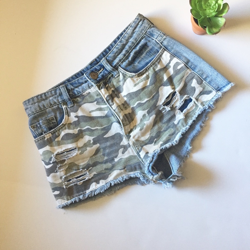 BDG High Rise Dree Camo Cheeky Jean Shorts